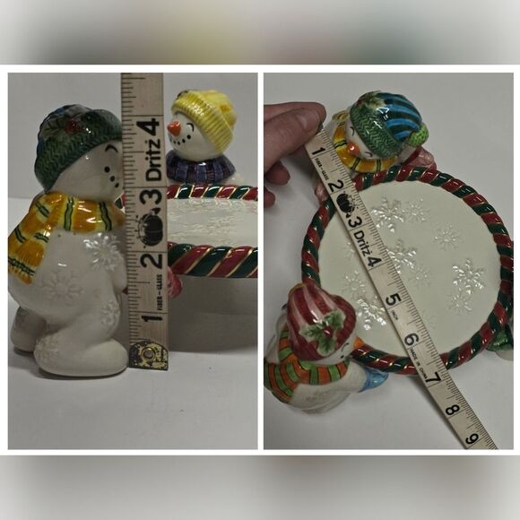Fitz & Floyd Frosty Folks Snowmans Pillar Candle Holder Christmas Collectible - Picture 8 of 8